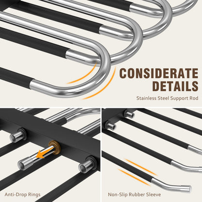 HUITEM Space Saving 6 Tier Pant Hangers, Anti-Slip, Stainless Steel, 2 Pack, Black