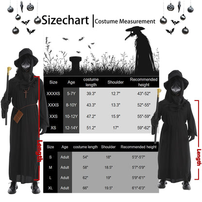 HAOSUN Plague Doctor Costume Set 8 in 1 Halloween Costumes Plague Doctor Mask Outfit for Men Adults (L size)