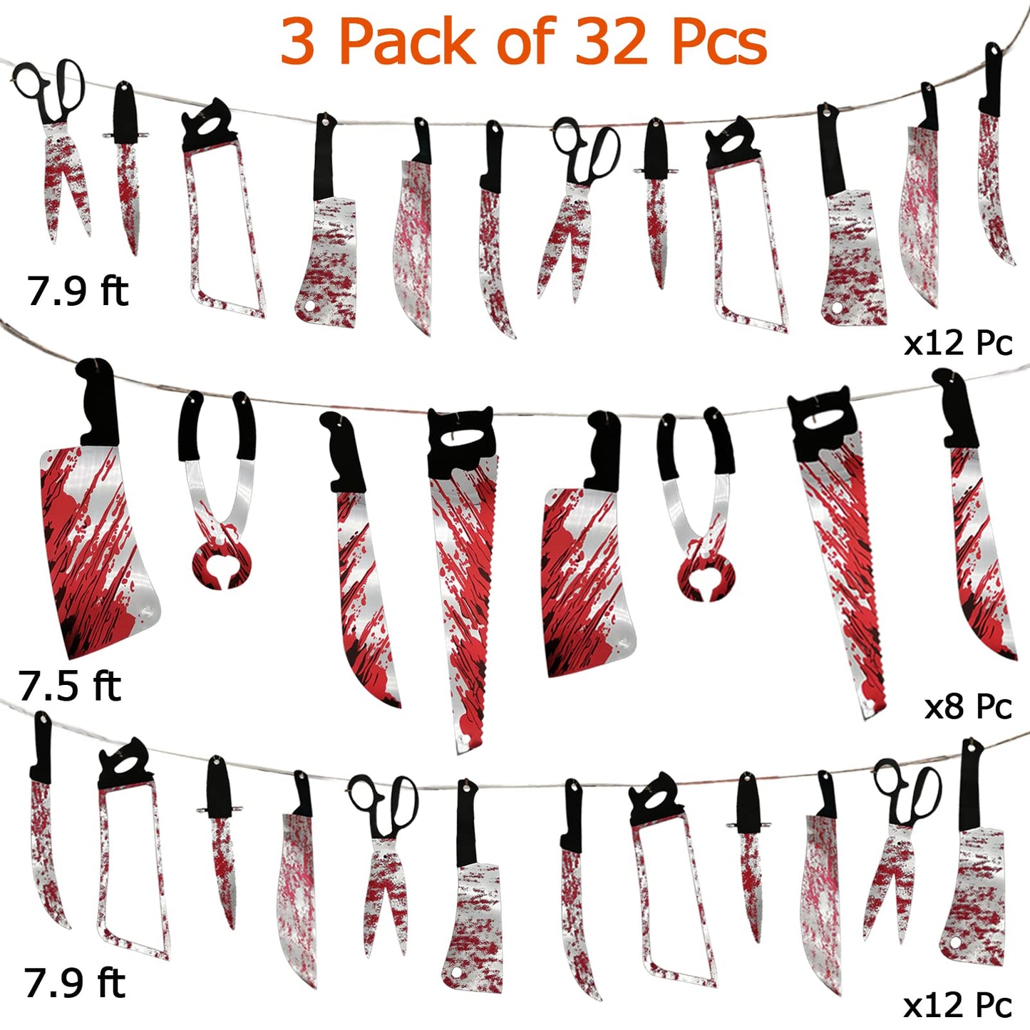 32PCS Bloody Garland Banner Props - Halloween Decorations & Zombie Vampire Party Supplies for Haunted House, Bar, Office, Home, Indoor/Outdoor Yard Decor & Weapons
