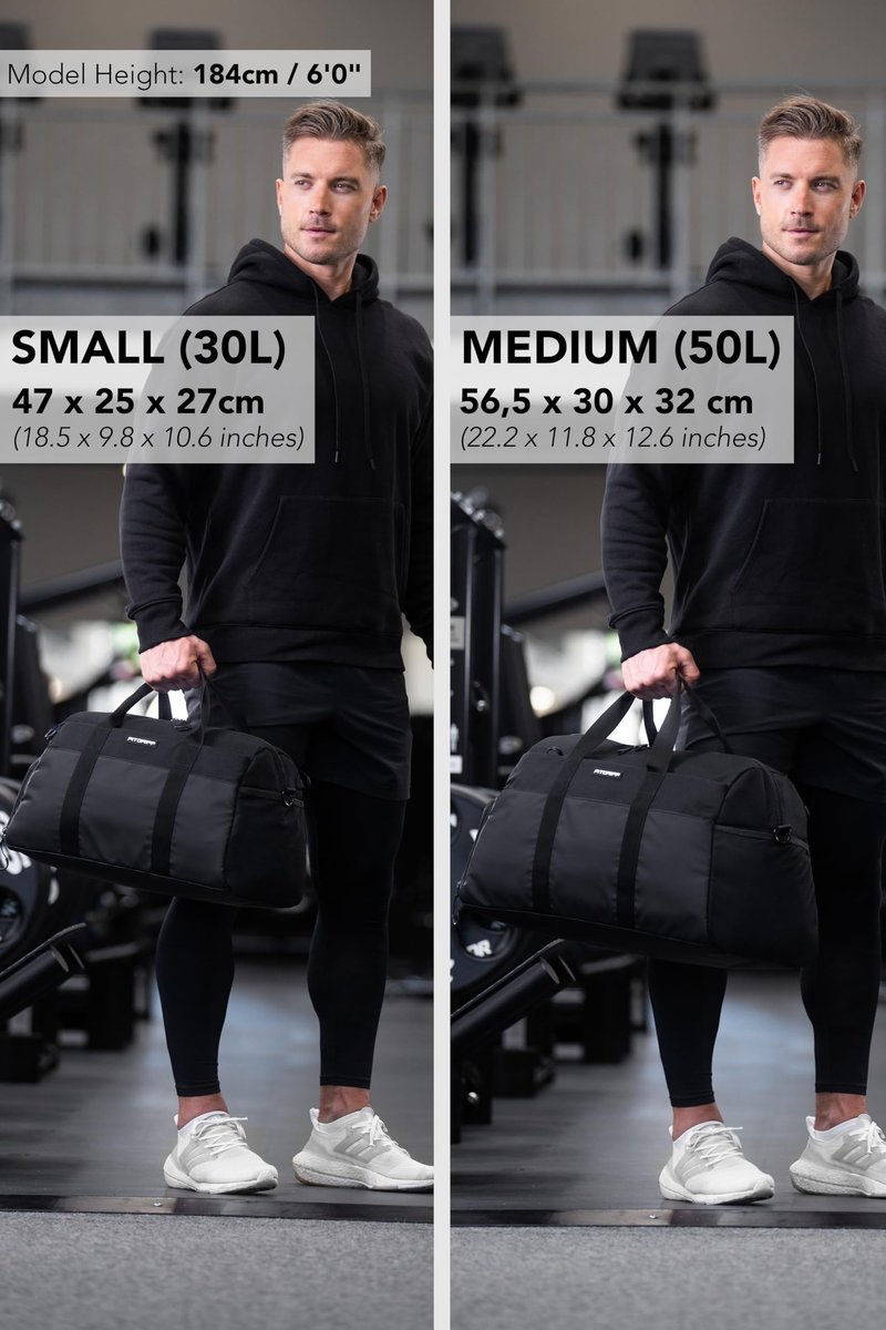 Fitgriff® Gym Bag V2 for Men and Women with Shoe & Wet Compartment - Duffle Bag for Travel, Sports, Fitness and Workout (Full Black, 19 x 10 x 11″ (Small))