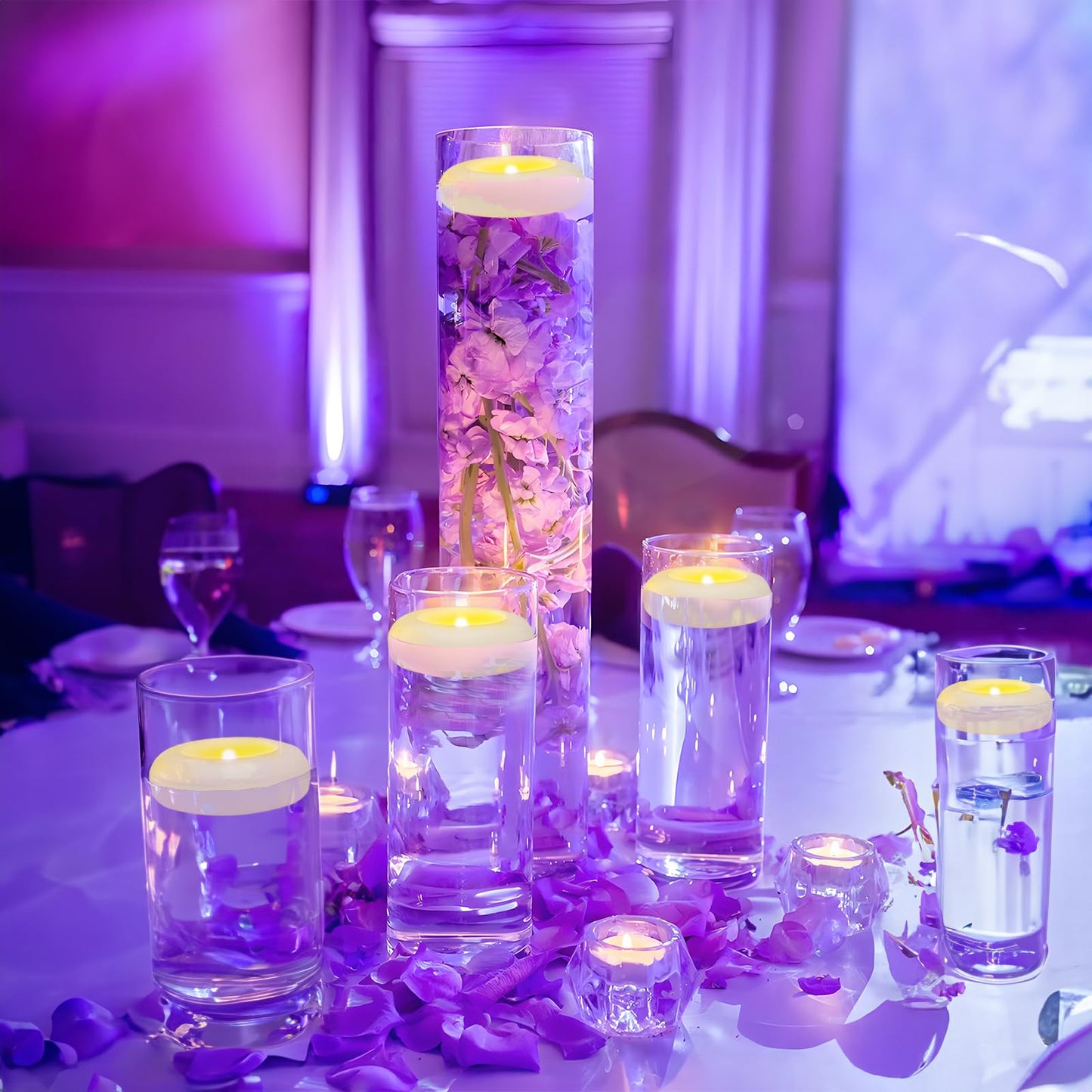 QQFCTOO 24 Pack 3” Flameless LED Floating Candles, Water-Activated Battery Operated Floating Candle with180+ Hours Runtime for Cylindrical Vase, Pool, Fountain - Ideal for Wedding, Party Decoration