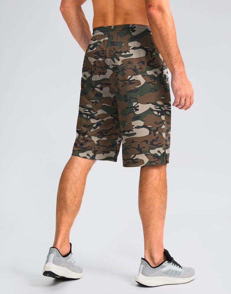 G Gradual Men's Athletic Shorts with Pockets 9" / 11" Long Basketball Shorts Lightweight Quick Dry Gym Workout Shorts for Men(Green Camo,L)