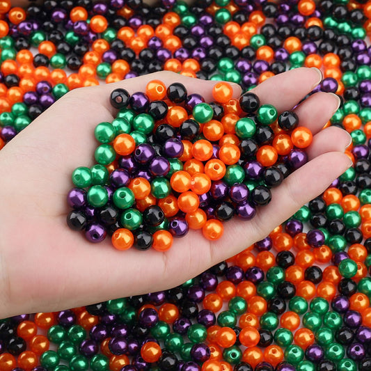 DUQGUHO Halloween Beads, 8mm Halloween Charms for for Jewelry Making, Black Purple Green Orange Beads, Party Accessories for Bracelets, Fake Pearl Beads 500PCS