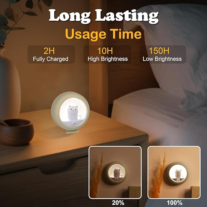 Attivolife Cat Motion Sensor Light, Rechargeable Motion Activated Night Light LED Warm White, Adjustable Brightness, Portable for Kids Adults Bathroom Bedroom Hallway Stair-Yellow