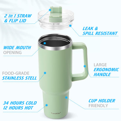 40 oz Tumbler with Handle and Straw, Pink Insulated Travel Mug Iced Coffee Cup, Reusable Stainless Steel Insulated Water Bottle, Keeps Drinks Cold for 34 Hours, Women Christmas Gifts for Mom Grandma