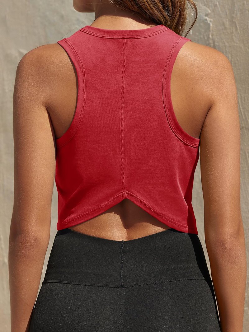 Fisoew Womens Workout Cropped Tank Tops Racerback Sleeveless Crewneck Running Yoga Active Shirts Red