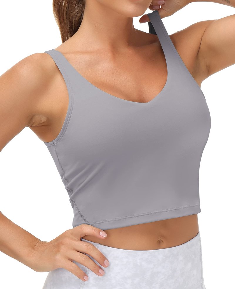 Women’s Longline Sports Bra Wirefree Padded Medium Support Yoga Bras Gym Running Workout Tank Tops (Lavender Grey, Small)