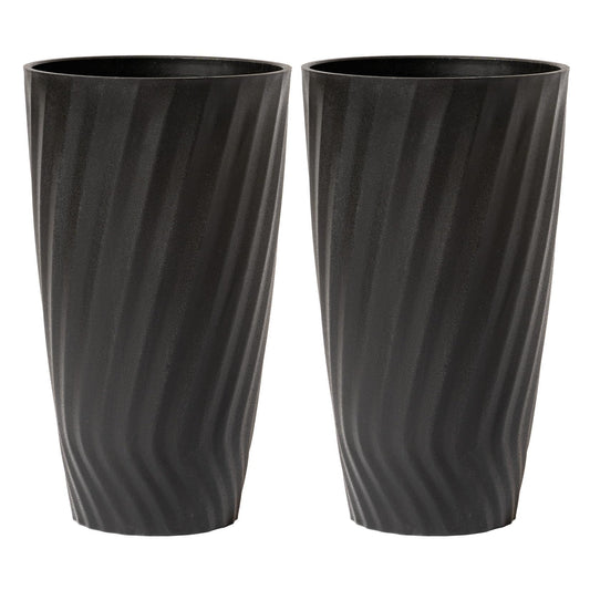 La Jolie Maison 24 Inch Tall Planters, Set of 2 Matte Black Tree Planters with Shelf Insert, Morden Large Round Plant Pots Containers for Indoor/Outdoor, Front Door, Patio and Deck
