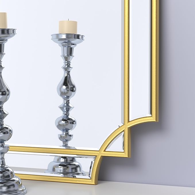 Bathroom Mirror for Wall Gold Farmhouse Wall Vanity Mirror for Over Sink Wood Framed Beveled Mirrors Deco（24 * 36IN/Gold）
