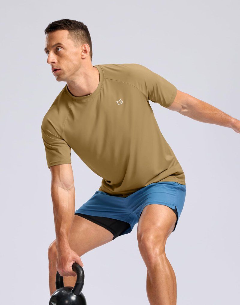 G Gradual Men's Athletic Workout T-Shirts Moisture Wicking Cooling Running Shirts Short Sleeve Performance Tee for Gym Tennis(Khaki,3XL)