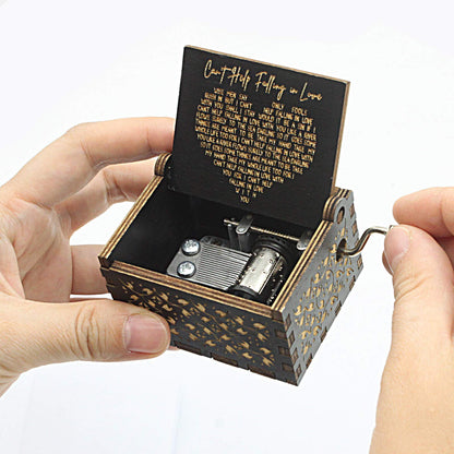 byykit Can't Help Falling in Love Wood Music Box, Antique Engraved Musical Boxes Case for Love One Wooden Music Box - Gifts for Lover, Boyfriend, Girlfriend, Husband, Wife (Black)