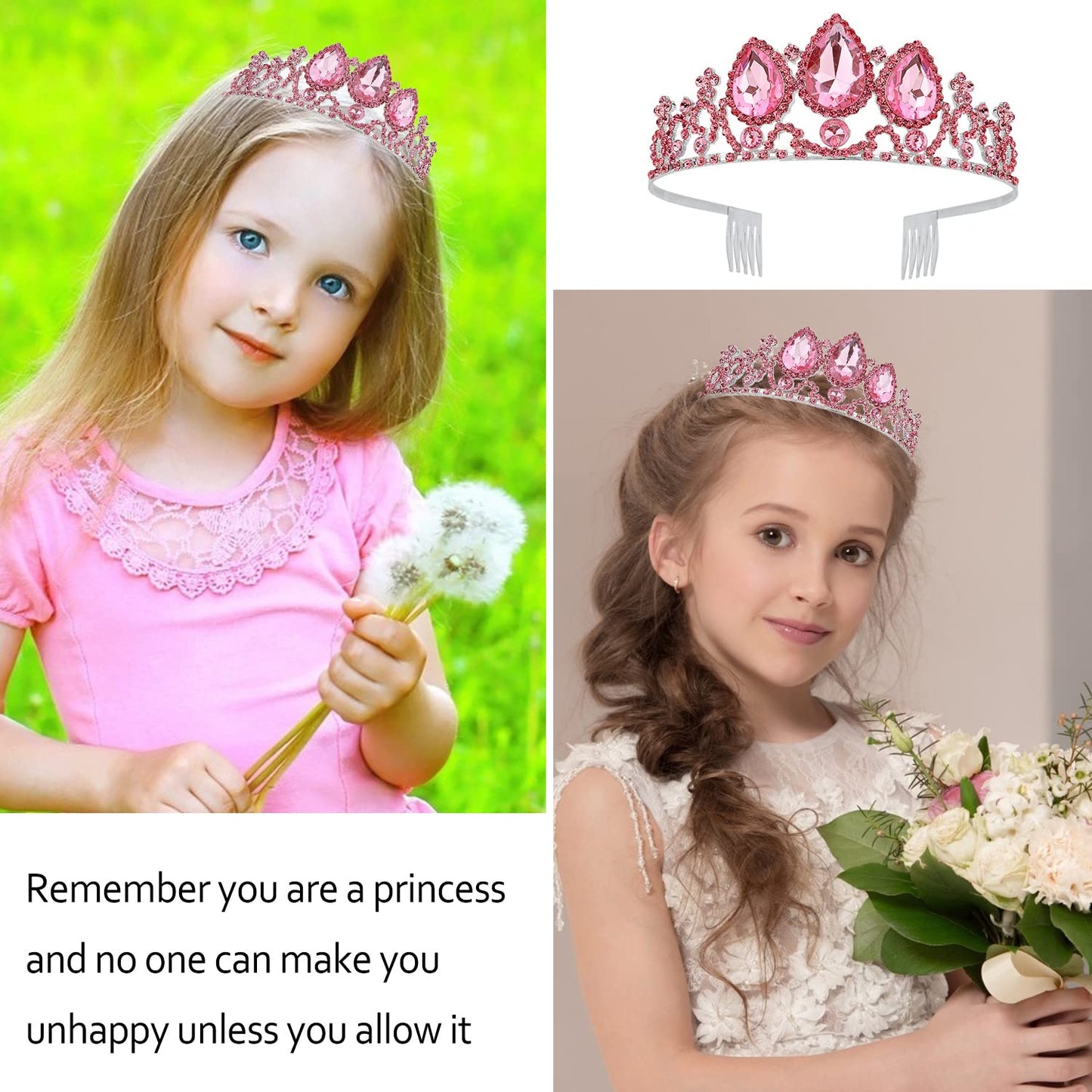 VELSCRUN Princess Tiaras for Girls, Rapunzel Crowns for Girls, Birthday Headbands for Girls, Pink Girls Dress-up Crown, Princess Birthday Decorations Halloween Cosplay Prom Hair Accessories