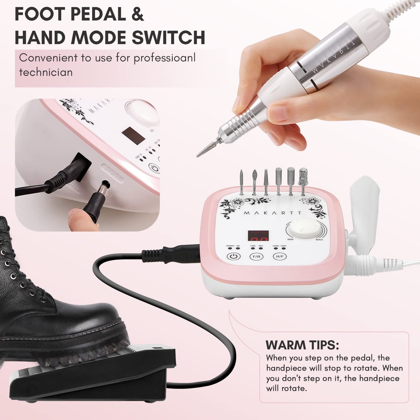 Makartt Electric Nail Drill - 35000RPM Rechargeable Efile with Coreless Motor, Nouvella Portable Nail Filer Machine for Acrylic Gel Removal with Drill Bits Set, Black