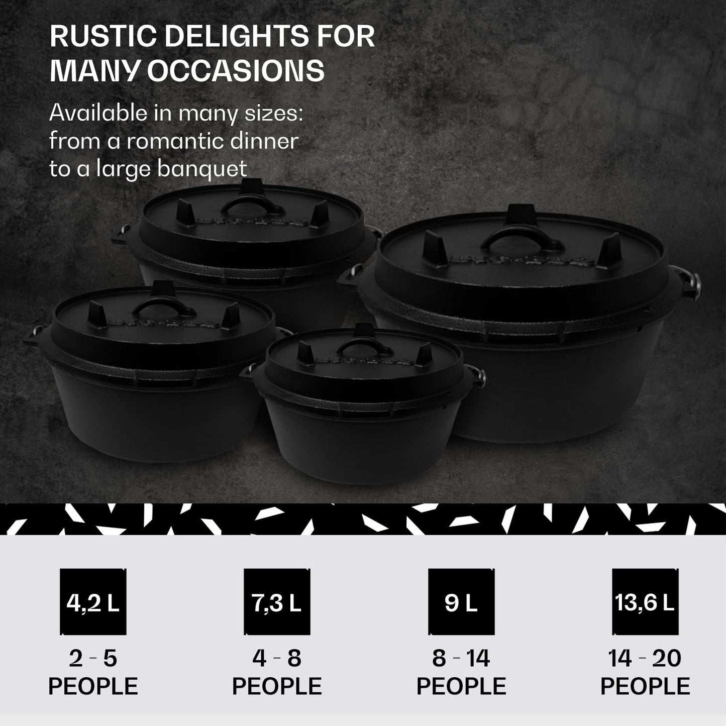 ToCis Big BBQ 7.3L Pre-seasoned Dutch Oven & Cast Iron Skillet Lid, Cast Iron Pot for Casserole Dishes with Lids, Oven Proof Crock Pot, Leakproof BBQ Camping Oven