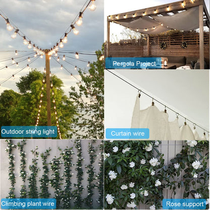 30M Garden Wire For Climbing Plants, AMLOOPH Picture Wire Heavy Duty Decking Rope Stainless Steel Cable Wire 2MM Fence Wire Rope Clips Turnbuckle Wire Tensioner For String Lights Hanging Kit(48pcs)