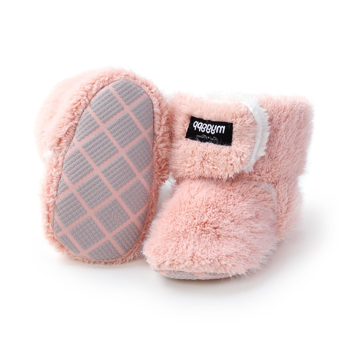E-FAK Newborn Baby Cozy Fleece Booties with Grippers Winter Slippers Socks Soft Sole Stay On Infant First Walker Crib Shoes(16 pink, 12-18 Months)