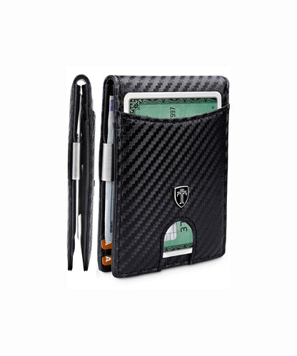 TRAVANDO Slim Wallet with Money Clip Seattle RFID Blocking Wallet - Credit Card Holder - Travel Wallet - Minimalist Mini Wallet Bifold for Men with Gift Box (Carbon)