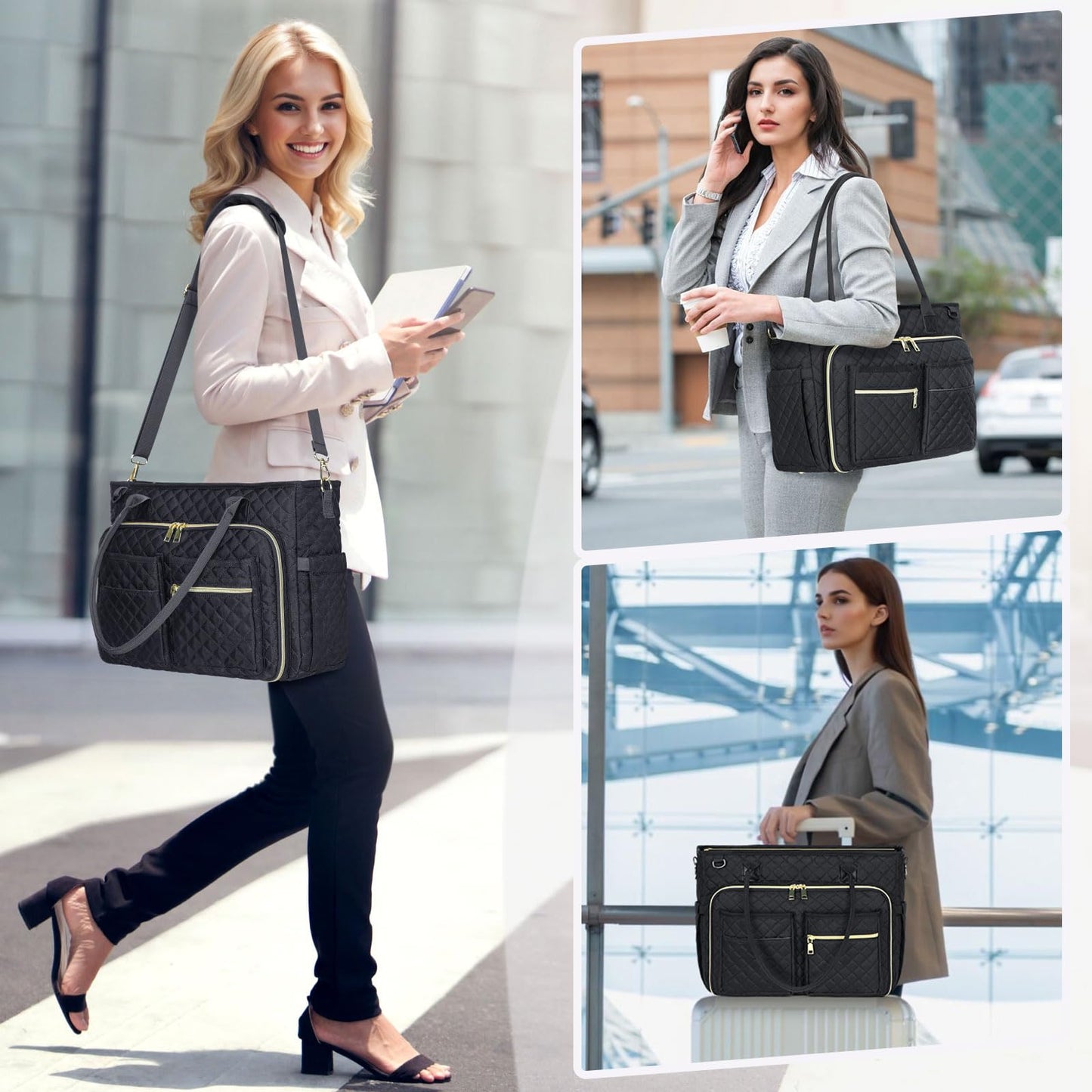 RAINSMORE Teacher Tote Bag 15.6 inch Laptop Bag for Women Work Bags Laptop Tote Nurse Bag Professional Computer Messenger with Insulated Pocket, Laptop Briefcase for Office, College, Nursing, Black