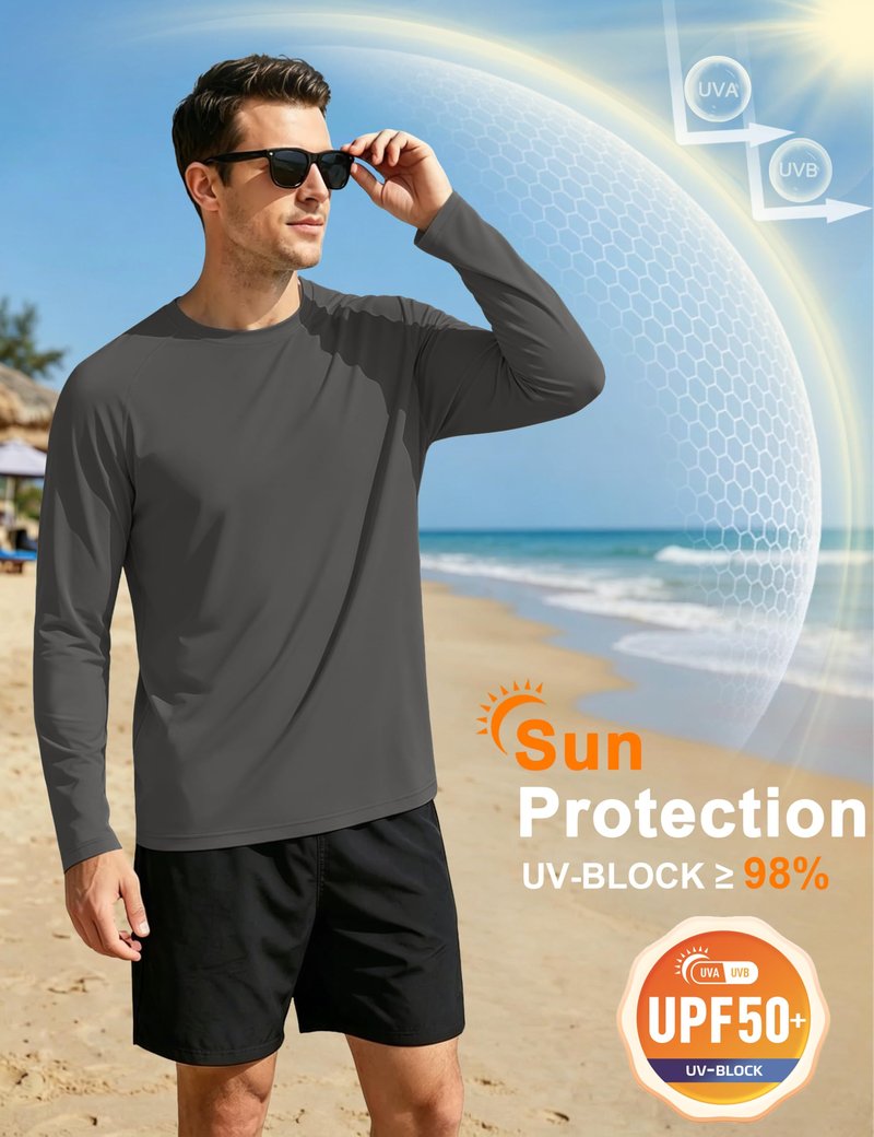 MAGCOMSEN 4 Pack Men's Shirts Long Sleeve Sun Protection UPF 50+ UV SPF Dry Fit T-Shirts for Workout Athletic Hiking L