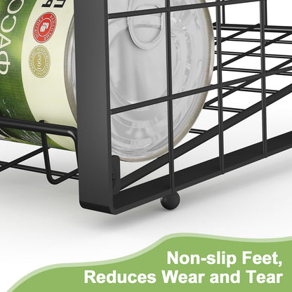 JKsmart 2-Tier Stackable Can Rack Organizer for Pantry, Adjustable Can Dispenser Holds Up to 62 Cans, Can Storage Holder for Various Ounces of Canned Food Soda Drinks, Black, 2 Pack (Petent Pending)