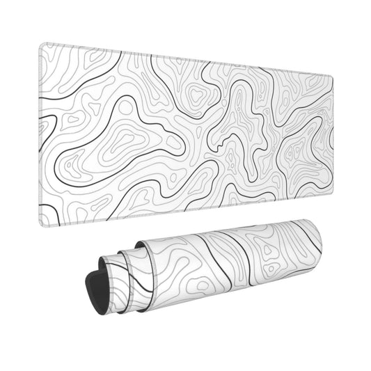 Abstract Topographic Map White Grey Black Gaming Mouse Pad Long Mouse Pad Large Desk Mat 31.5 X 11.8 Inch Mousepad with Non-Slip Base Stitched Edge Keyboard Mat for Gaming Office
