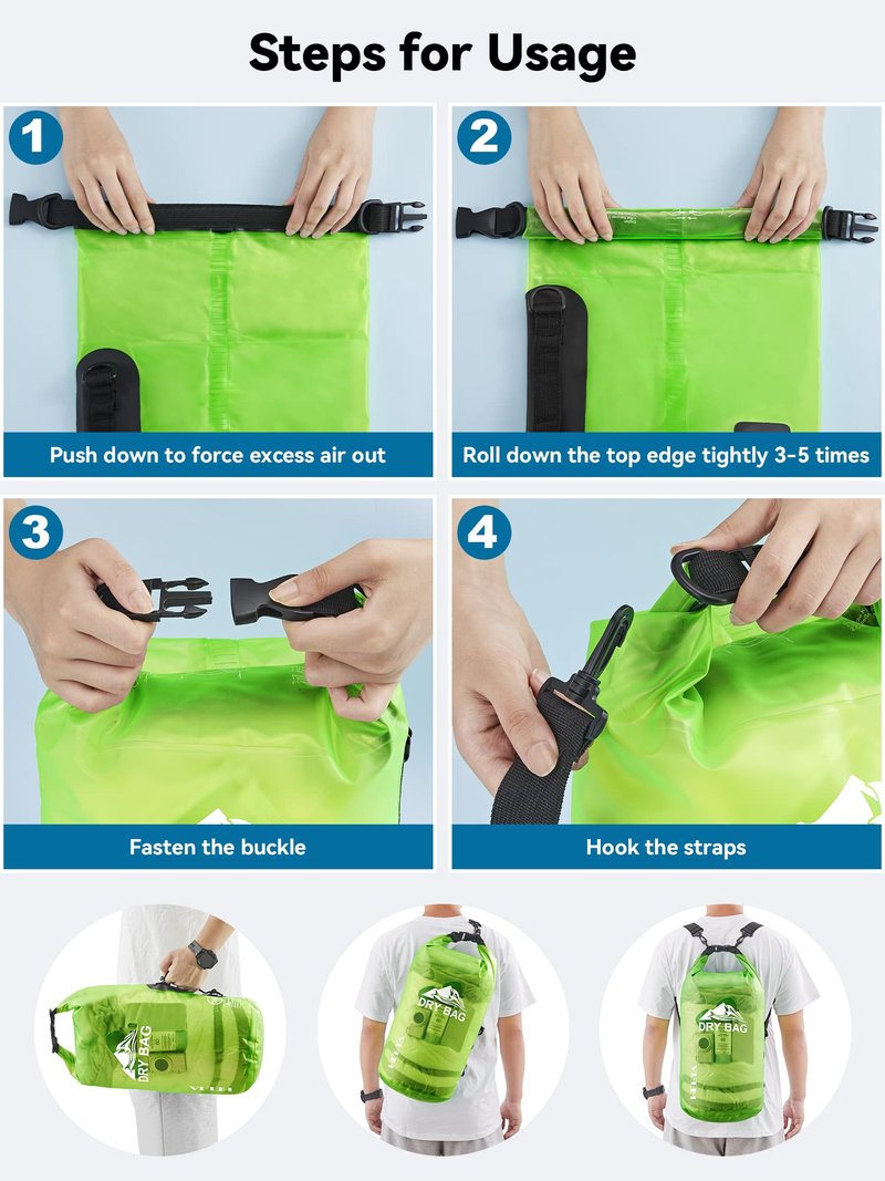 HEETA Dry Bag Waterproof for Women Men, Roll Top Lightweight Dry Storage Bag Backpack with Phone Case for Travel Swimming Boating Kayaking Paddle Board Camping Beach Accessories (Lemon Green, 10L)
