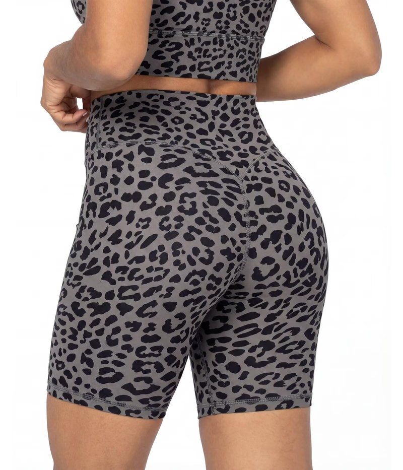 Sunzel 5" Waist Biker Shorts for Women No Front Seam Soft Yoga Workout Gym Bike Shorts Tummy Control Squat Proof Leopard Charcoal Gray Medium