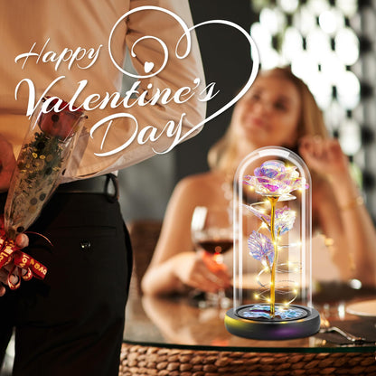 Otlonpe Preserved Forever Valentines Day Flower Gifts for Her, Glass Light Up Rose Gifts for Women Mom Grandma Girlfriend Wife Sister, Valentines Mothers Day Christmas Birthday Womens Gift (Colorful)