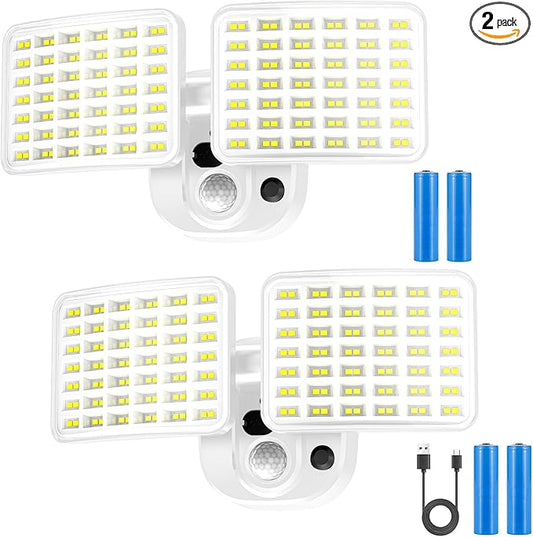 Rechargeable Battery Motion Light, 2500LM & 4000LM Dual Modes Motion Sensor Security Lights, USB Charging Wireless Flood Light Battery Powered, LED Outdoor Lights for Garage,Yard,Porch,Shed(2 Packs)