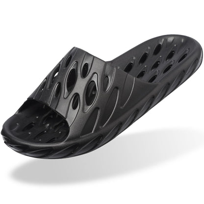 FINLEOO Shower Sandal Slippers with Drainage Holes Quick Drying Bathroom Gym Shower Shoes Soft Sole Open Toe House Slippers for Men and Women,Black 40.41