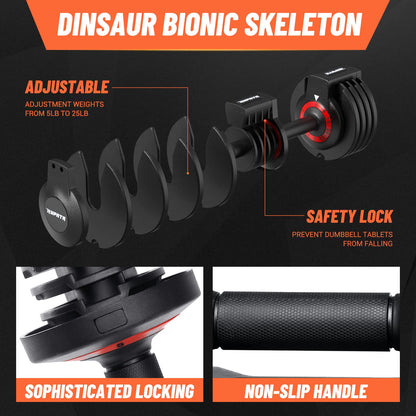 HYPATA 25 lbs Pair Adjustable Dumbbell Set, Fast Adjust Weight with Tray Suitable, Adjustable Dumbbells for Full Body Workout