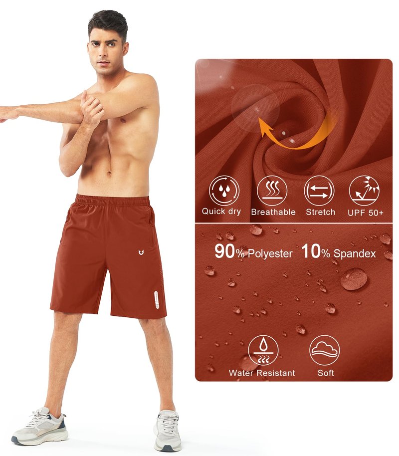 NORTHYARD Men's Athletic Running Shorts Gym Workout 7"/9"/5" Quick Dry Lightweight Sports Basketball Tennis 3 Zipper Pockets REDCLAY-9inch 4XL