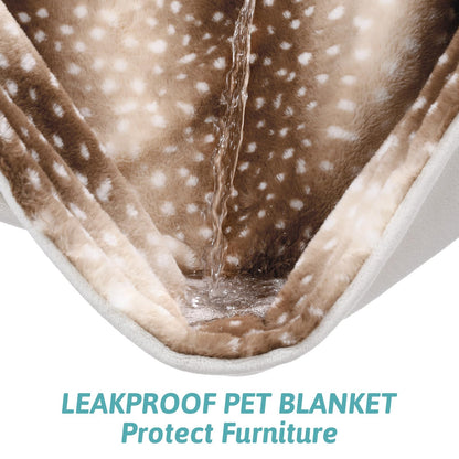 COZY KISS Christmas Deer Print Blanket, Waterproof Pet Blanket, Woman Sofa Bed Couch Faux Fur Throw, Liquid Pee Proof for Large Dog or Cat, Reversible, Washable, Ultra Soft, 50x60 inch, Brown