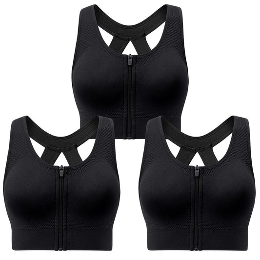 SPORME RUNNING Racerback Padded Sports Bra for Women - Medium Support Zipper Front Workout Bra(3Packs)