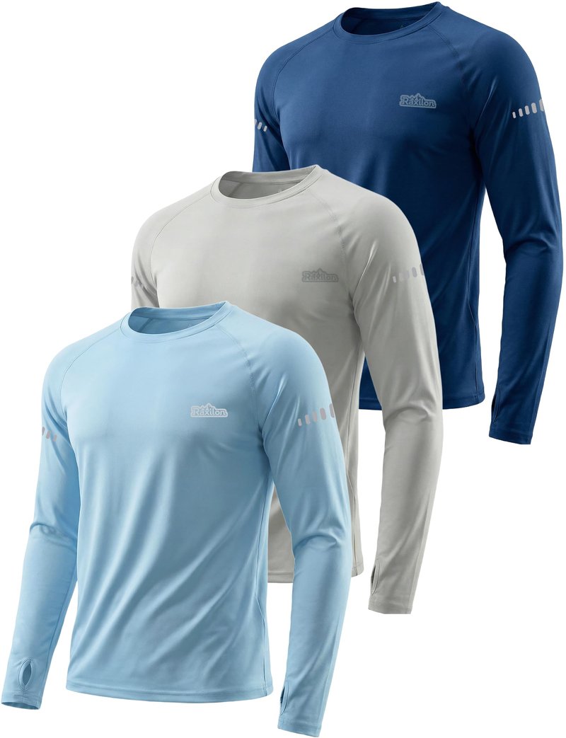 3 Pack Mens UPF 50+ Sun Protection Shirts Long Sleeve SPF Quick Dry Fishing Swim Rash Guard Athletic Workout Tops