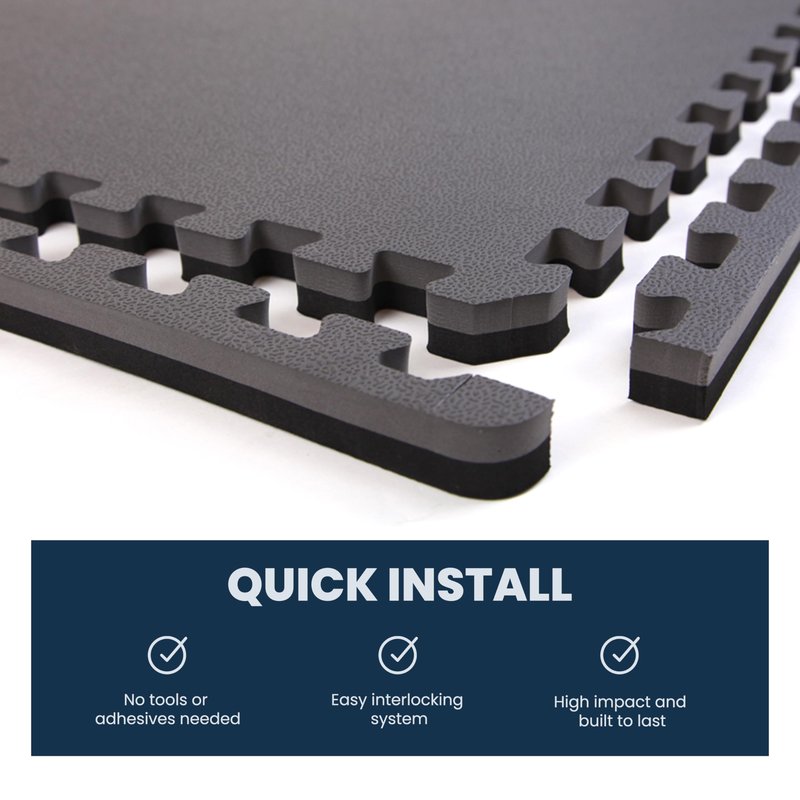 FlooringInc's 1" Thick Foam Tiles, 2'x2' Interlocking Tiles, Ideal Yoga Mat, Gymnastics, Workout Mat for MMA and Jiu Jitsu Training, Reversible Black/Gray, 4 Pack (16 Sq/Ft)