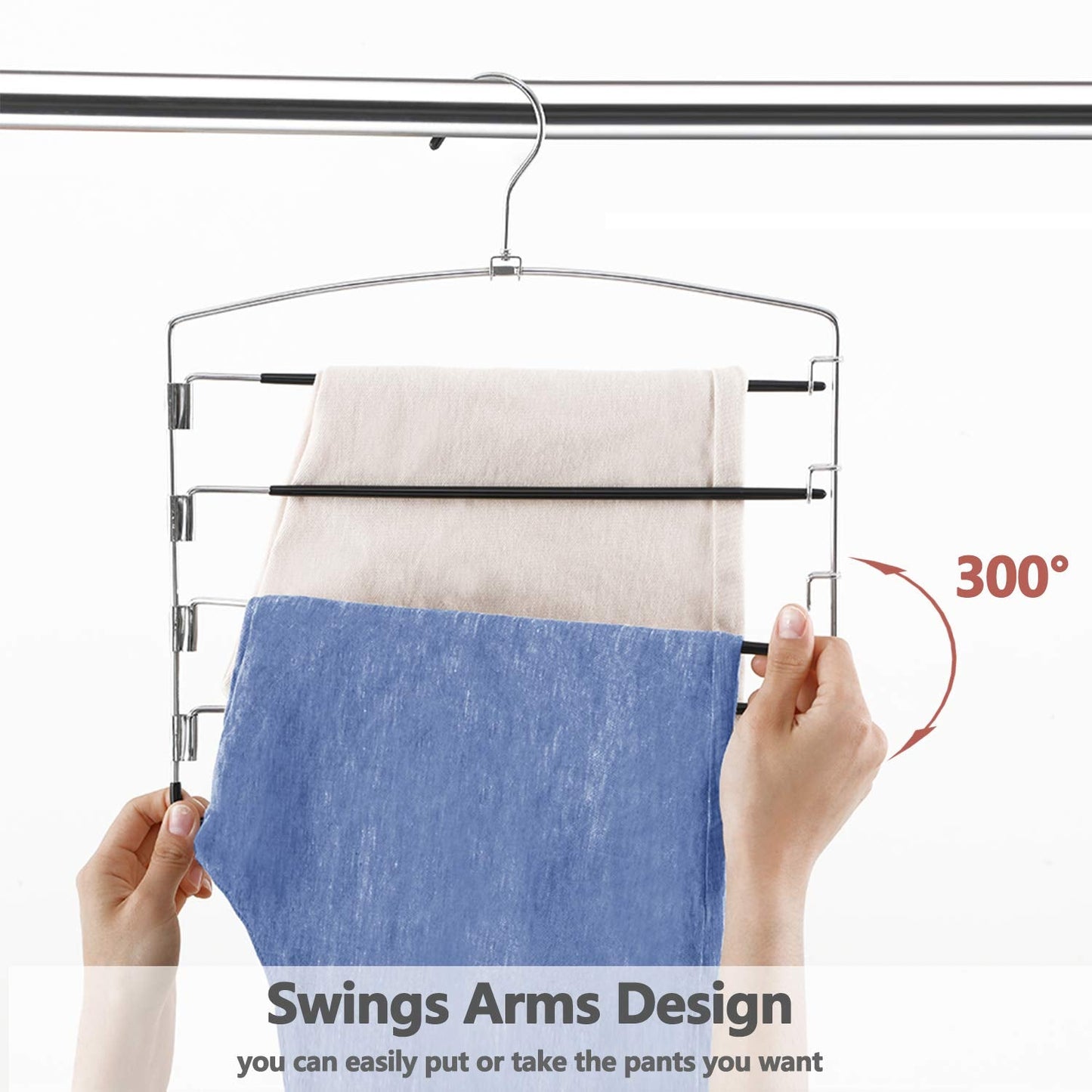 FeeraHozer Pants Hangers Non Slip 3 Pack Space Saving Hangers Multi-Layer Swing Arm Pants Hanger Stainless Steel Space Saver Hanger Closet Storage Organizer for Jeans Trouser Slacks Clothes (Black)