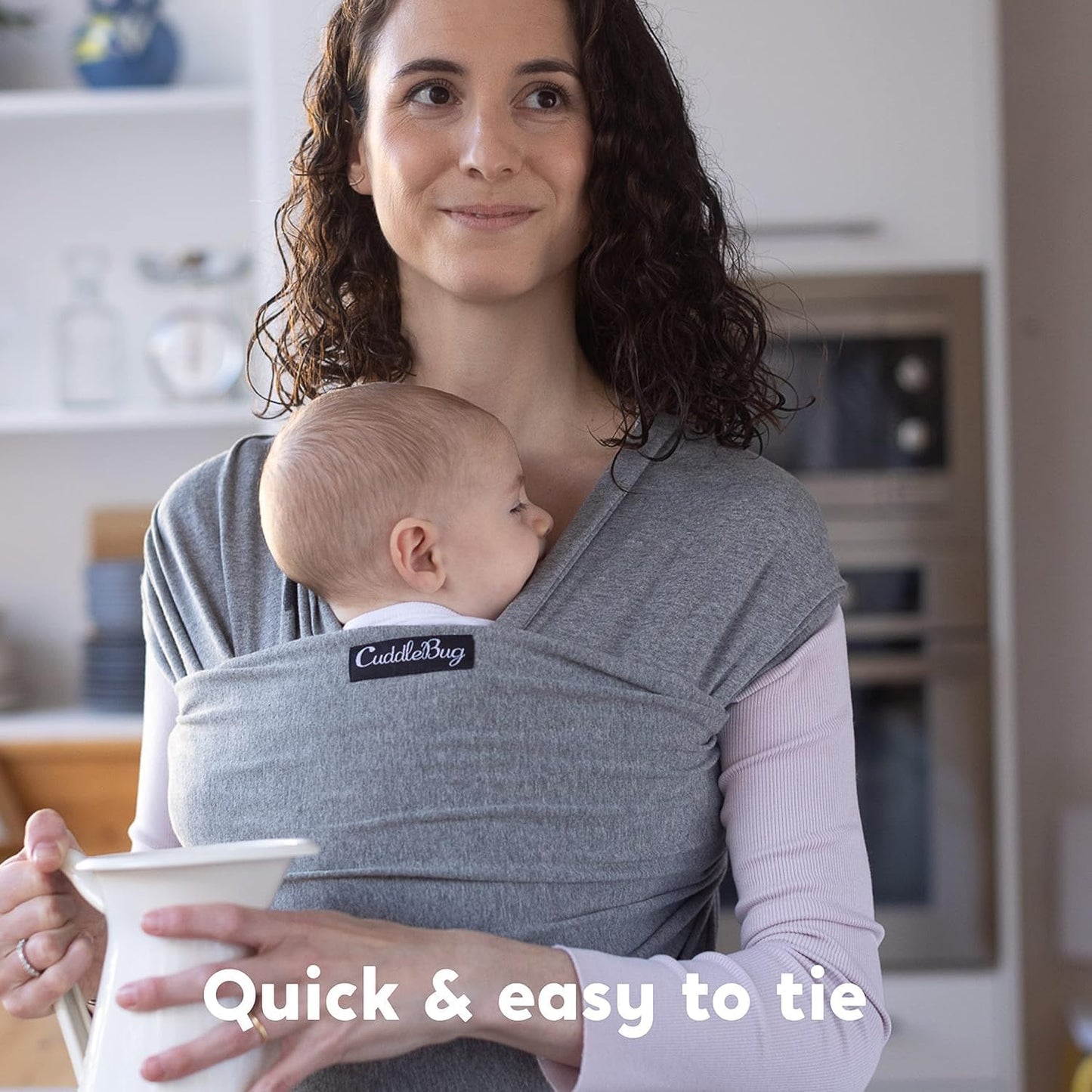 Baby Wrap - Best Baby Carrier by CuddleBug - Available in 9 Colors | 4-in1 Ring Sling: Baby Sling Wrap, Post Postpartum Belt, Nursing Cover, Baby Carrier Wrap | Great Infant Carrier (Grey)