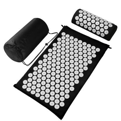 Acupressure Mat Set, Acupuncture Point Massage Pillow, Relieving Neck and Back Pain, Muscle Relaxation and Stress Reduction, Sciatica Relief, Suitable for Men and Women, Carry a Handbag, Black White