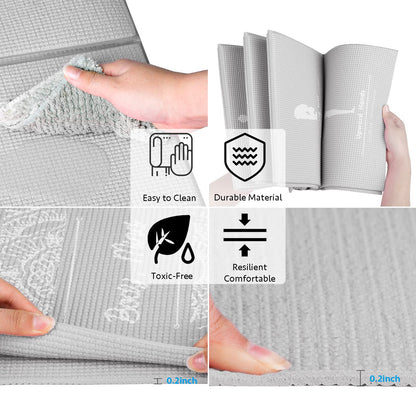 Foldable Yoga Mat for Women, Non Slip Exercise Mat for Home Gym, 5mm Travel Yoga Mats Set With Stretch Strap for Yoga Pilates and Fitness, 68"L x 24"W x 0.2 Inch Thick