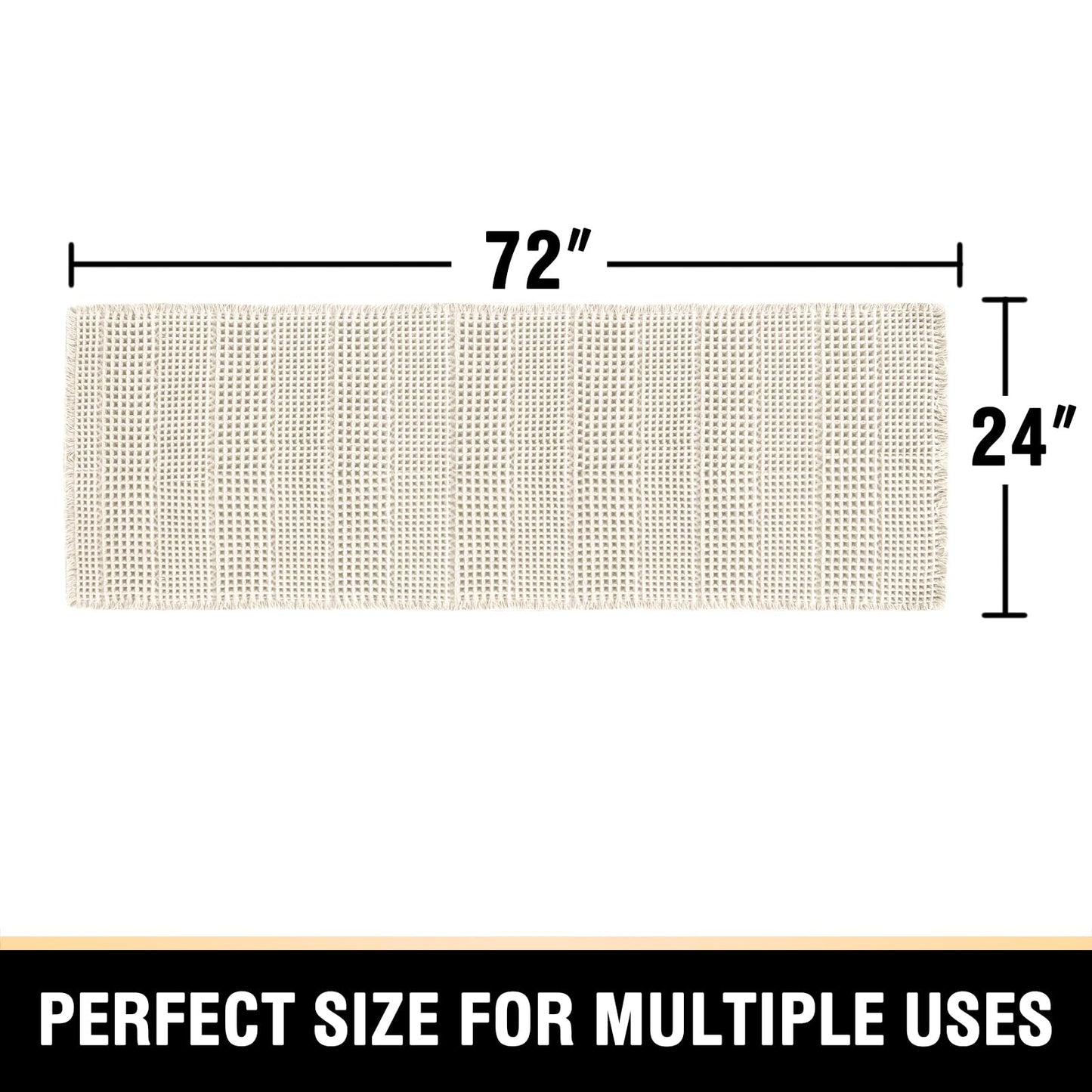 H.VERSAILTEX Upgraded Waffle Runner Rug Super Absorbent Non Slip Bath Rugs for Beside Tub, 24" x 72", Ivory