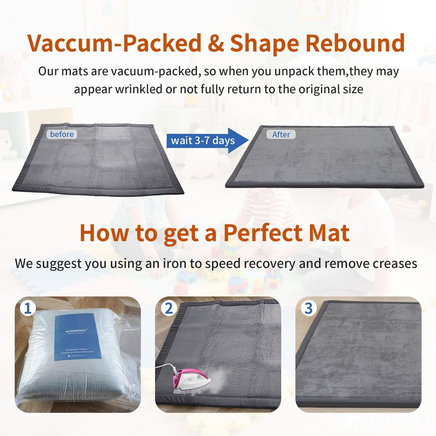 ACOMOPACK Baby Play Mat for Floor,1.3" Thick Memory Foam Area Rug for Living Room,Soft Velvet Crawling with Non-Slip Bottom for Kid,Toddler,79"×118" Tummy Time Nursery Rugs,Yoga（Dark Grey）
