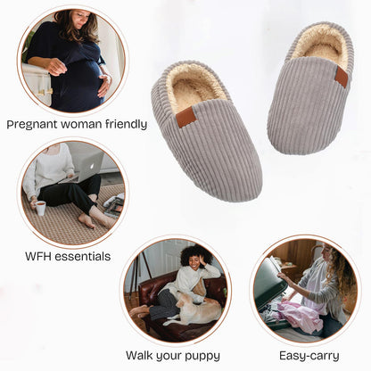 ROPULP Slippers for Women Memory Foam Corduroy Soft Full Slippers House Shoes Womens Fashion Footwear Comfy Trendy Gift Grey, Size 5-6
