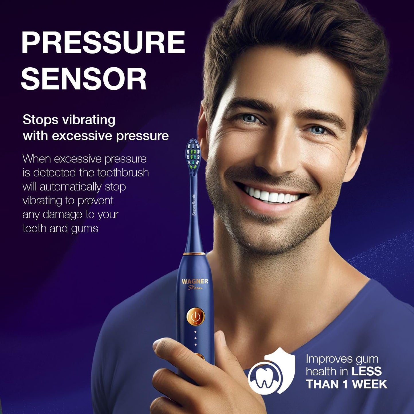 Wagner & Stern WHITEN+ Edition. Smart Electric Toothbrush with Pressure Sensor. 5 Brushing Modes and 3 Intensity Levels, 8 Soft nrush Heads, Premium Travel Case.