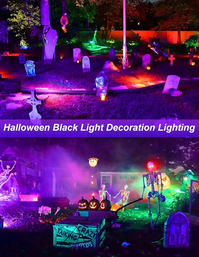 Halloween Outdoor Black Light Spotlight, LED Black Lights Waterproof Landscape Lighting with US Plug for Glow Party Body Paint Fluorescent Poster Stage Yard Garden Decoration(2 Pack)