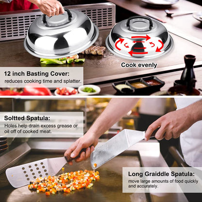 Griddle Accessories Kit, 135 Pcs Griddle Grill Tools Set for Blackstone and Camp Chef, Professional Grill BBQ Spatula Set with Basting Cover, Spatula, Scraper, Bottle, Tongs, Egg Ring