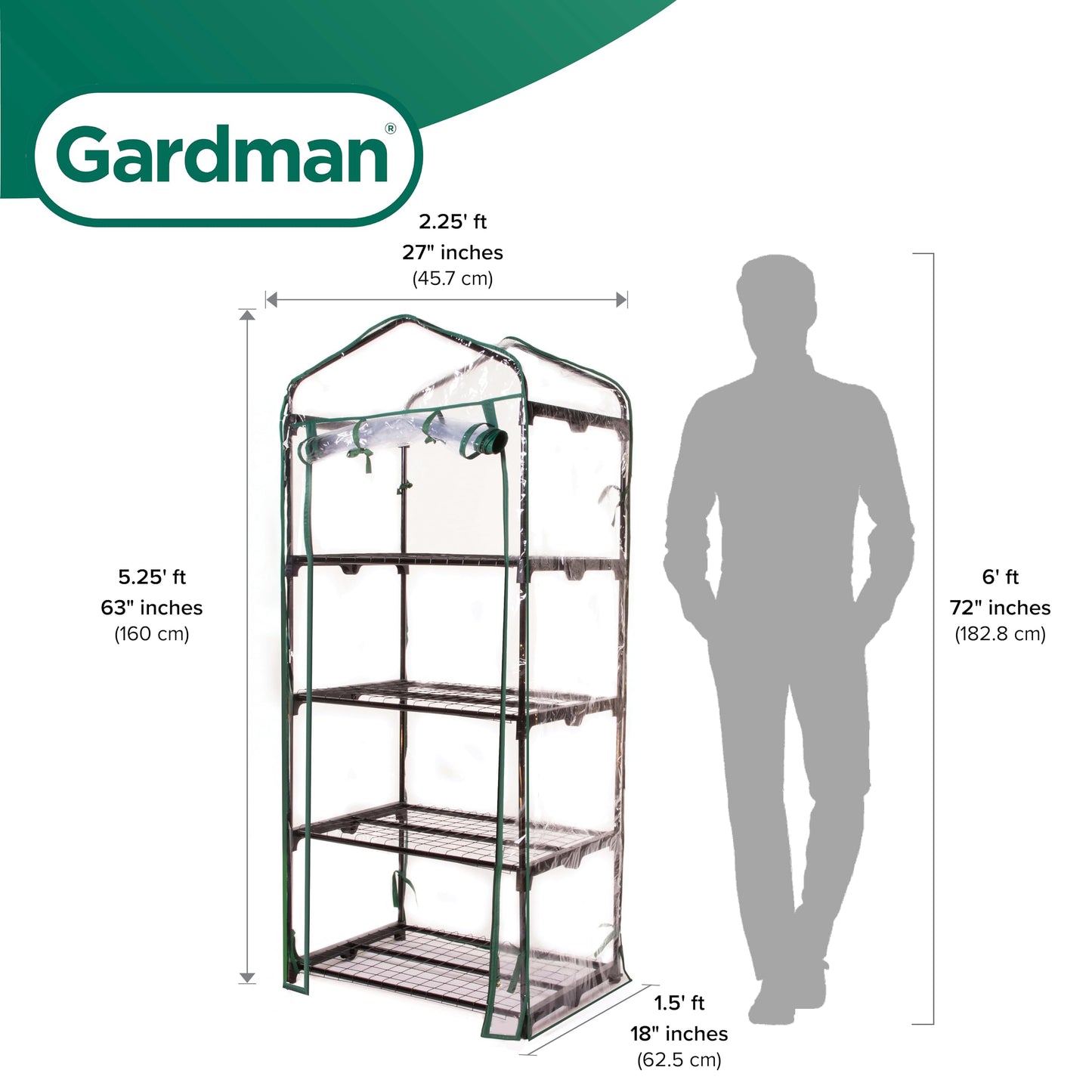 Gardman R687 4-Tier Mini Greenhouse, 27" Long x 18" Wide x 63" High Black