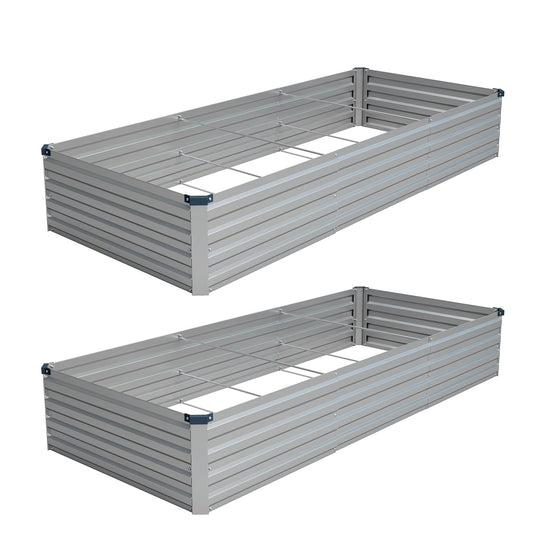 Vengarus 2 Pack 9x3x1FT Galvanized Raised Garden Bed Kit, Outdoor Metal Planter Box for Vegetables, Rectangular Steel Container, Easy Assembly (Silver)