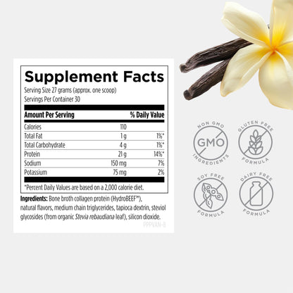 Designs for Health Bone Broth Protein Powder – 21g Grass-Fed, Collagen-Rich Beef Protein Isolate – Vanilla, Paleo, Non-GMO, Dairy-Free (30 Servings / 810g)