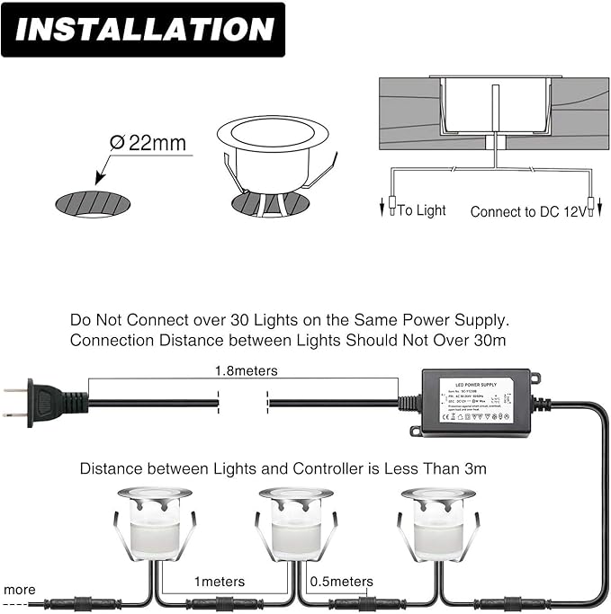 WiFi Controlled LED Deck Lights Multi Color RGB Outdoor IP67 Waterproof Φ1.18 Low Voltage Step In-Ground Lights,Smart Phone APP Controlled,Compatible with Alexa Echo and Google Home(30Pcs)